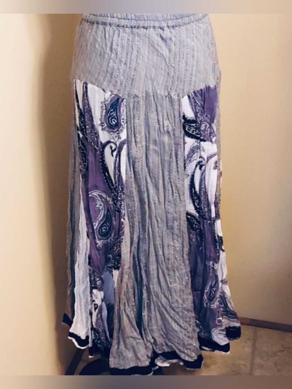 Anu By Natural Bohemian Maxi Skirt in purple and Gray(Large)